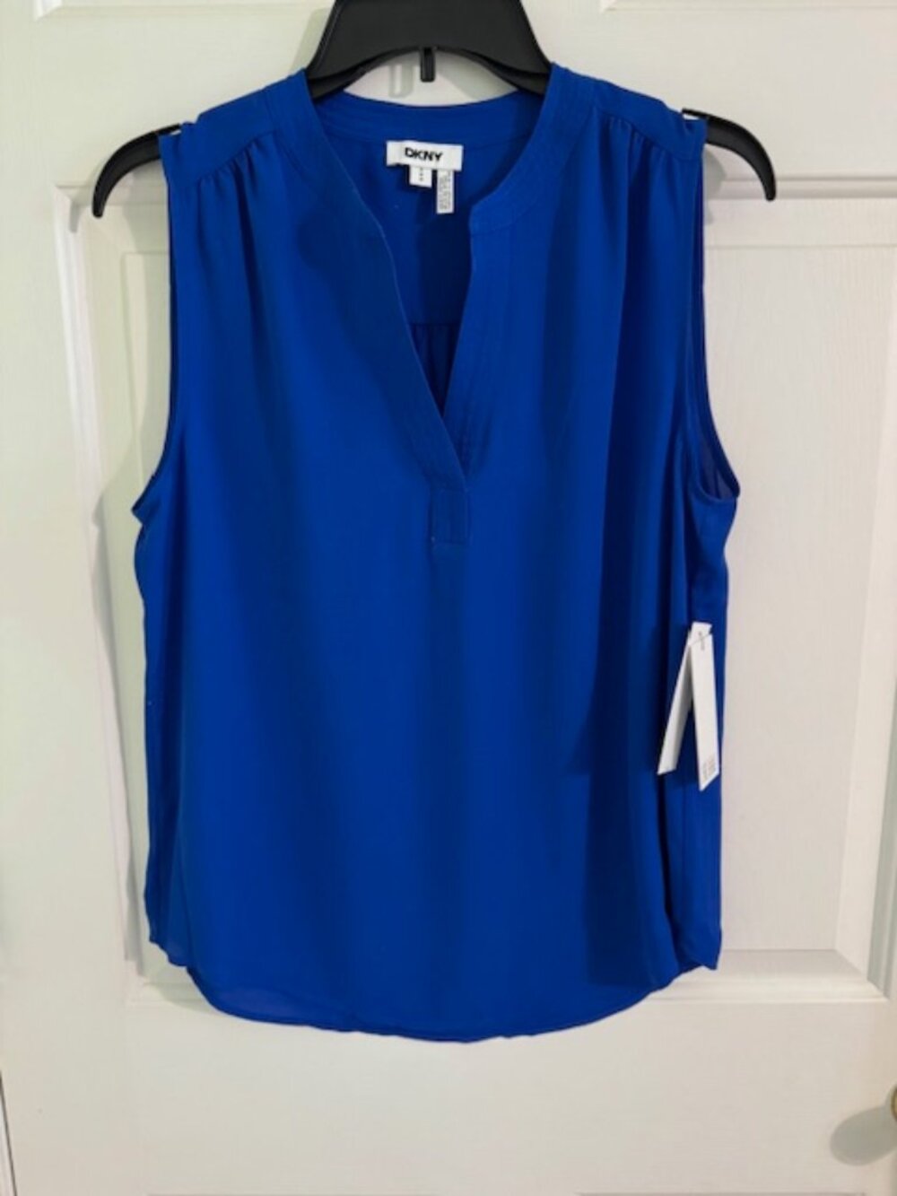 NWT DKNY Atlantic Blue Sleeveless Top Sz M Royal Cobalt Workwear Blouse